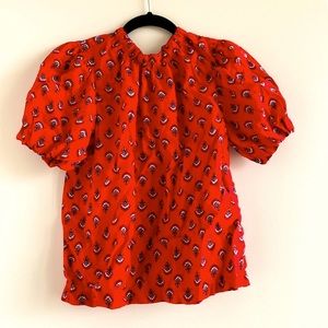 Ann Taylor tie back red puff sleeve top xs